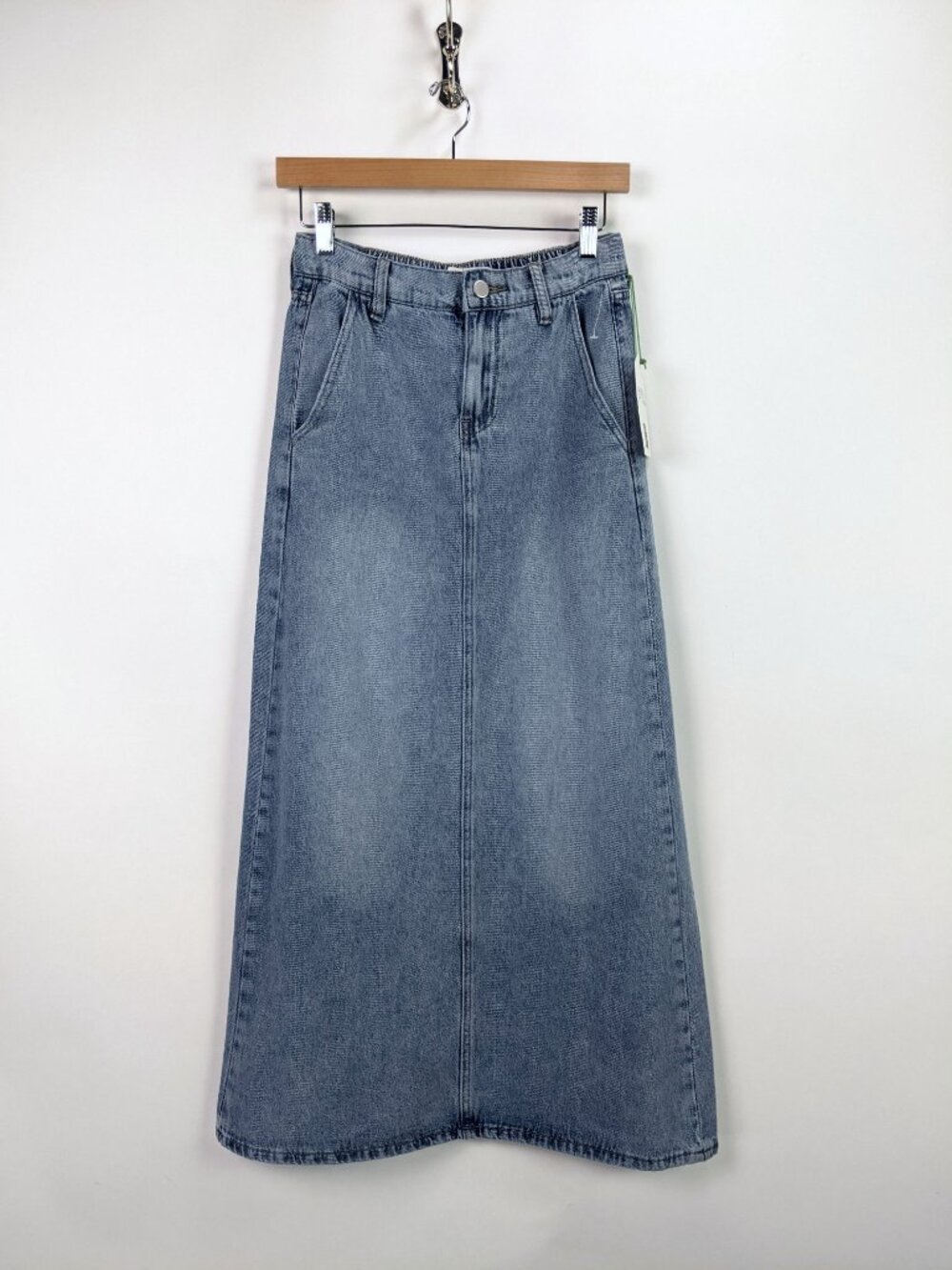 PTCL Womens Y2K 90s Long Blue Denim Maxi Skirt A-Line Faded Wash Size 25